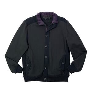 Ted Baker Sweater Mens 6 Black Purple Button Full Zip Long Sleeve Cotton Blend